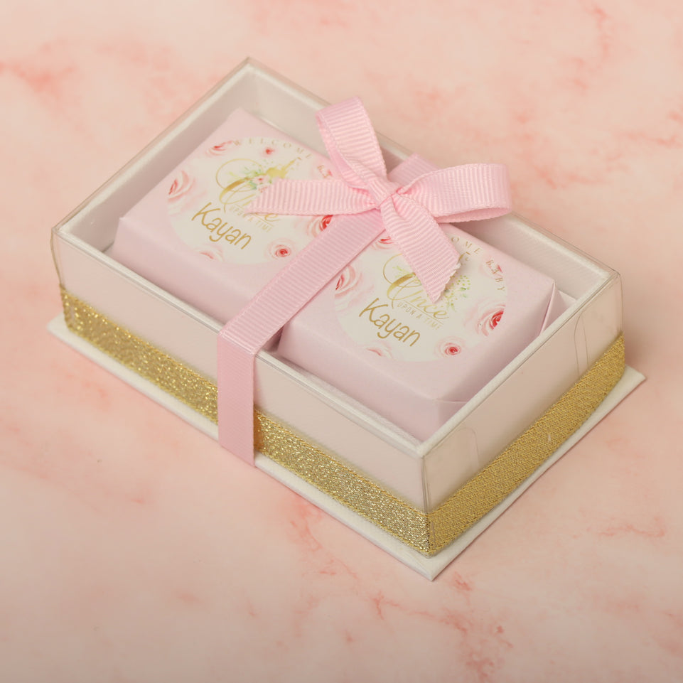 Set of 20 Personalized Baby Girl chocolate view top box