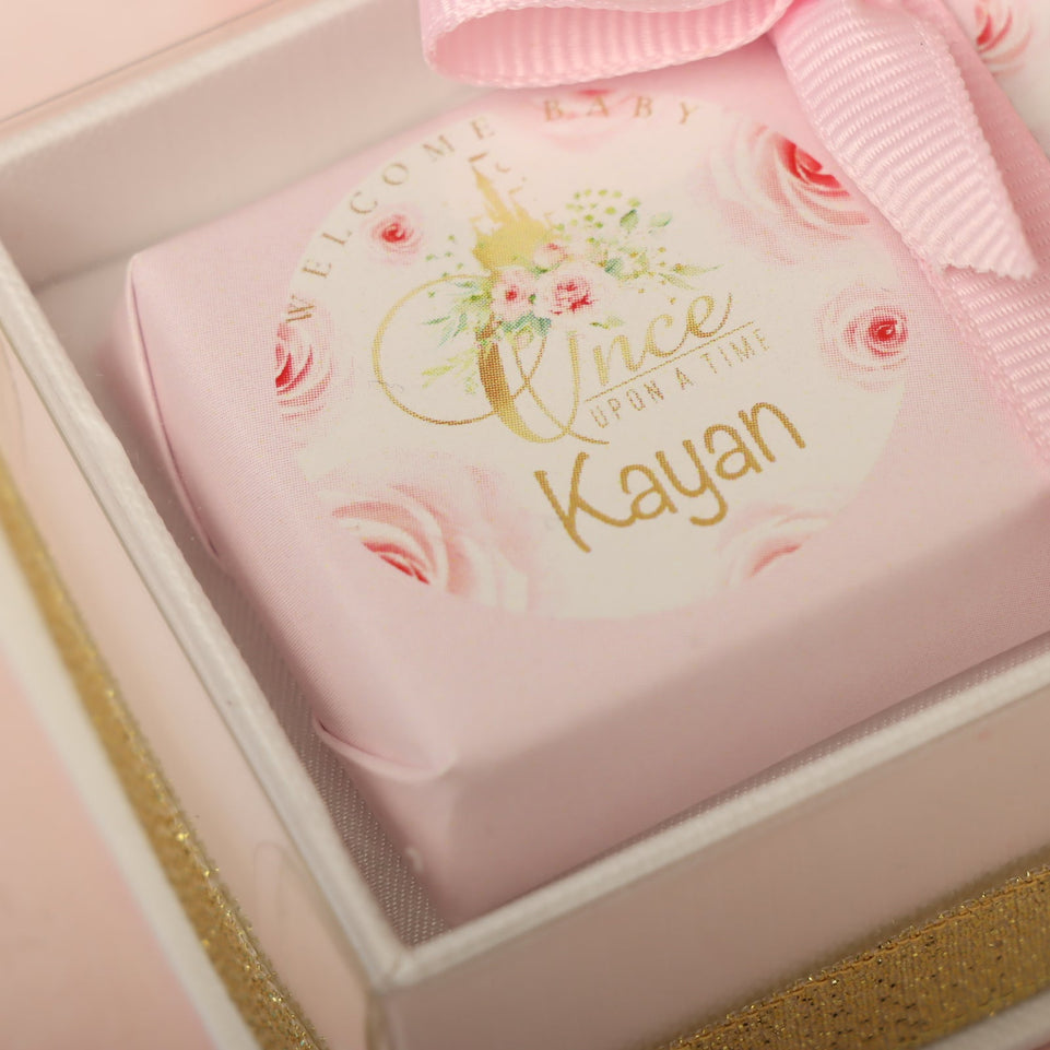 Set of 20 Personalized Baby Girl chocolate view top box