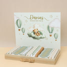 Baby boy air balloon theme chocolate medium leather tray with personalized designed acrylic backdrop