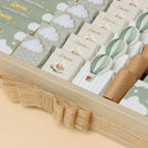 Baby boy air balloon theme chocolate medium leather tray with personalized designed acrylic backdrop