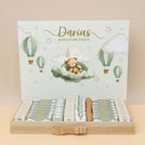 Baby boy air balloon theme chocolate medium leather tray with personalized designed acrylic backdrop