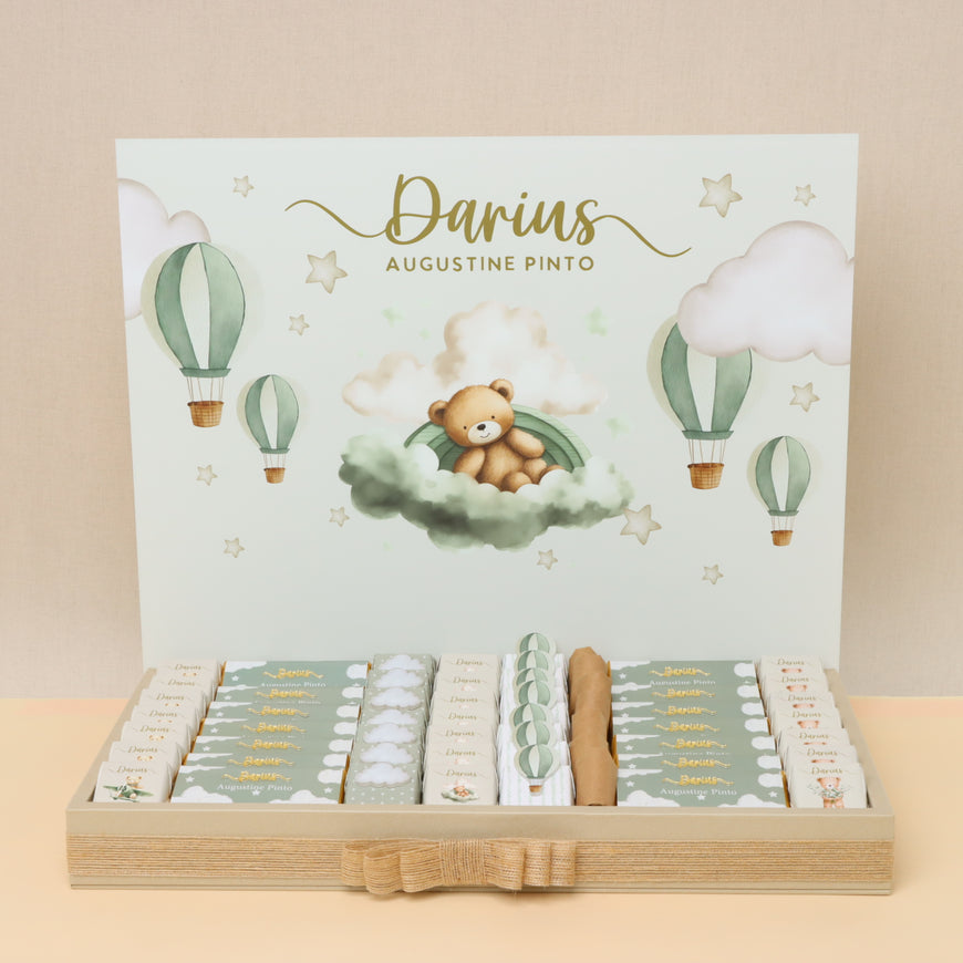 Baby boy sky teddy them premium chocolate acrylic backdrop with leather tray