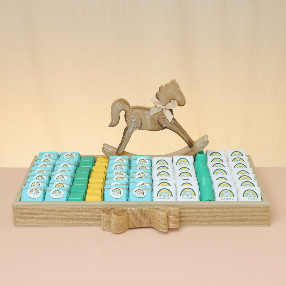 Baby boy rainbow theme personalized chocolate leather tray