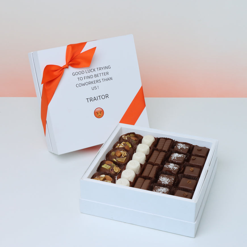 Good luck trying to find better co-worker than us traitor chocolate one layer hard box