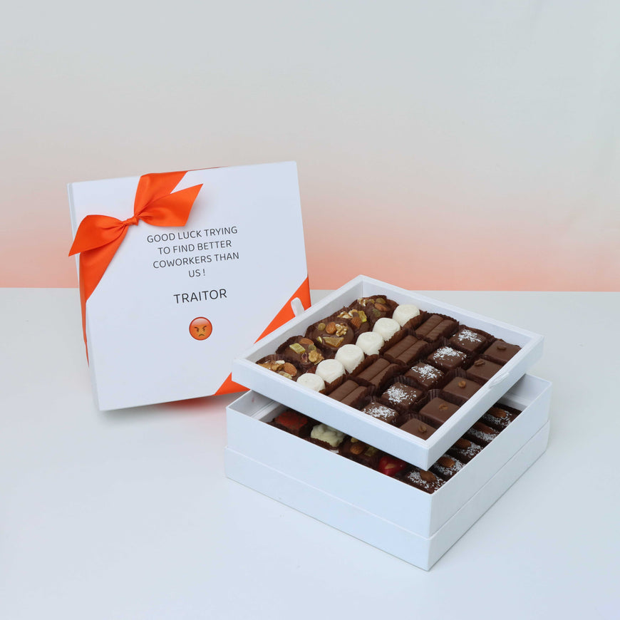 Good luck trying to find better co-worker than us traitor 2-layer chocolate hard box