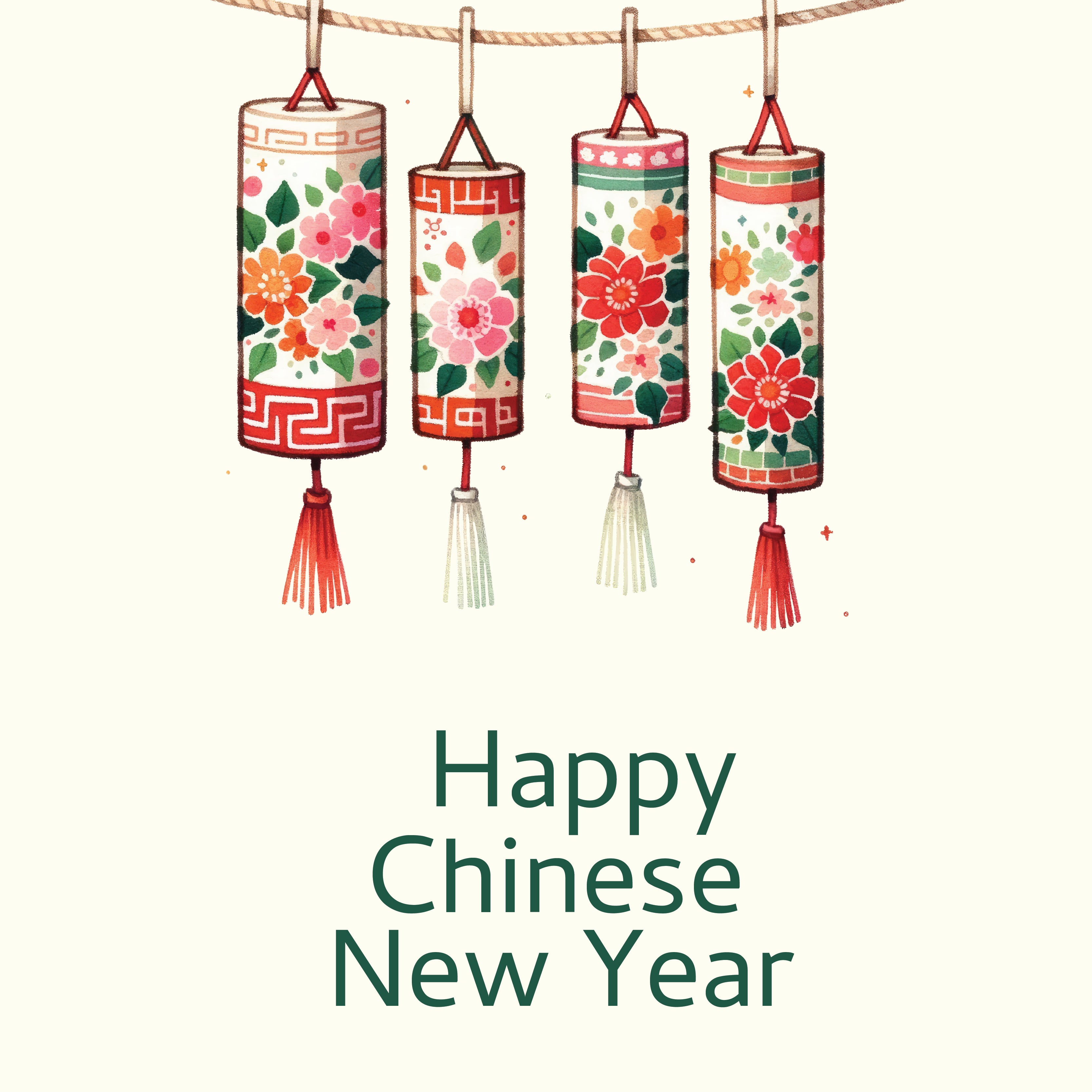 Long lanterns chinese new year greeting card