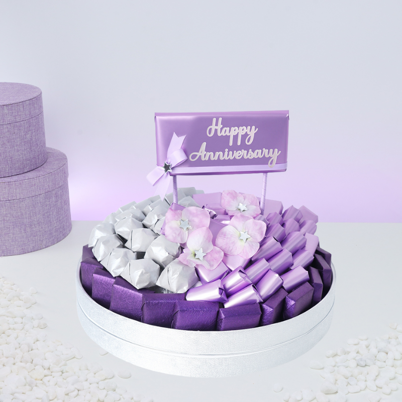Happy anniversary designed chocolate leather round tray
