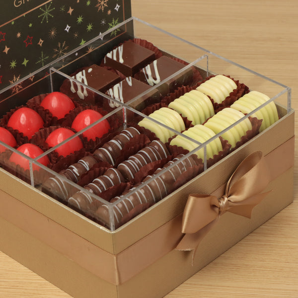 Season's Greeting designed with acrylic premium chocolate medium hamper