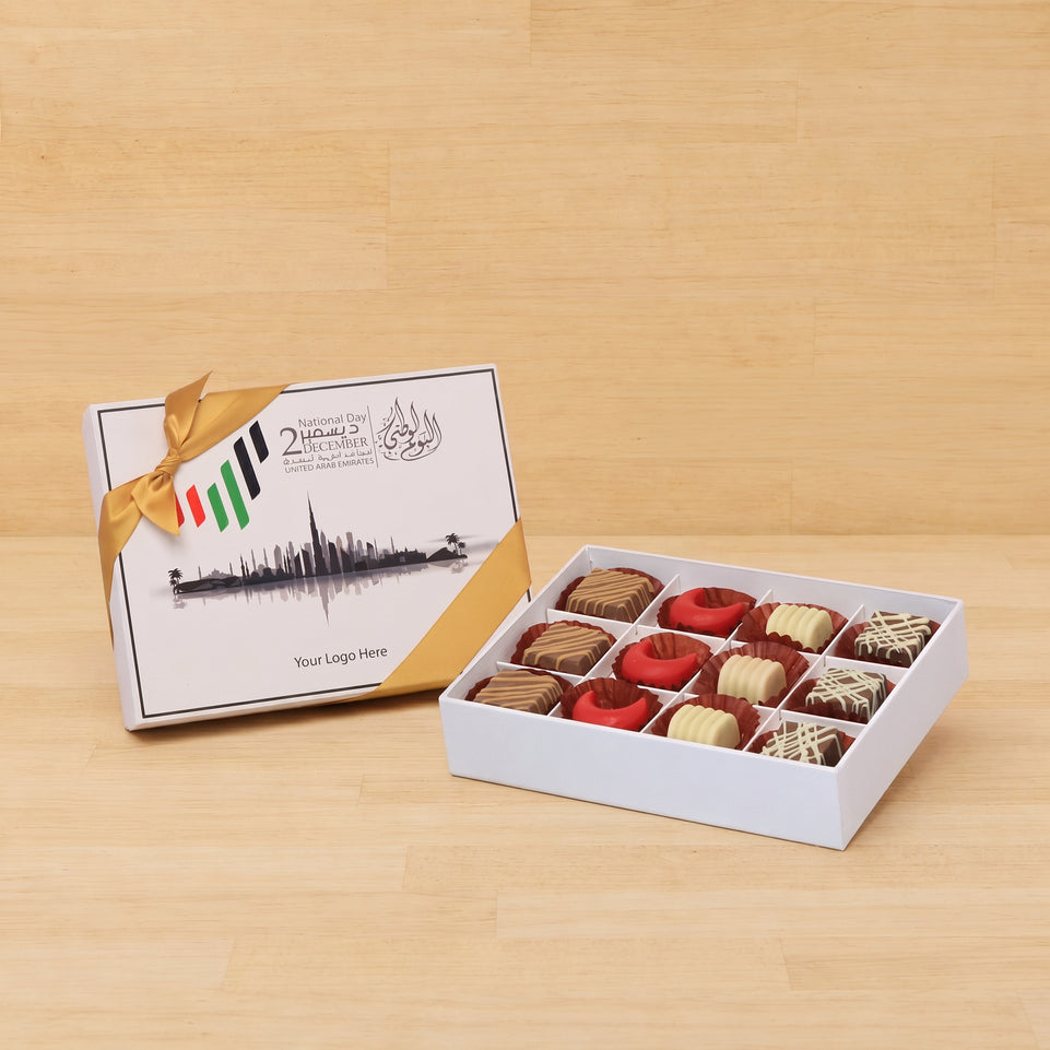 Set of 5 corporate customized UAE national day premium chocolate 12P hard box