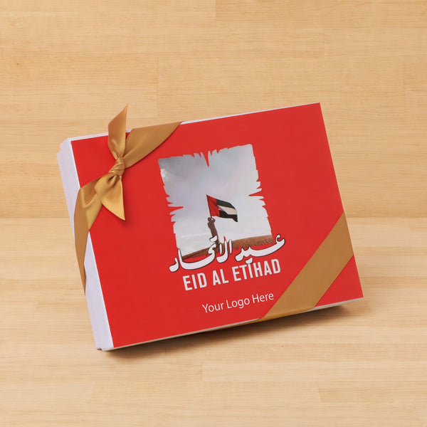 Set of 5 Corporate customized Eid Al Etihad designed premium chocolate 12P hard box