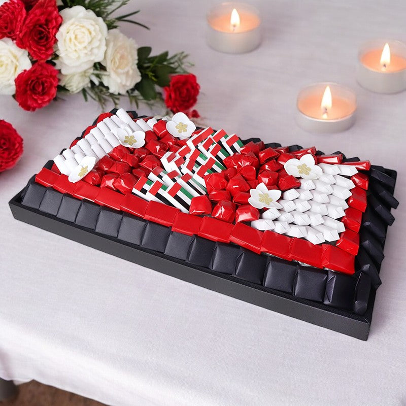 National day decorated premium chocolate large leather tray