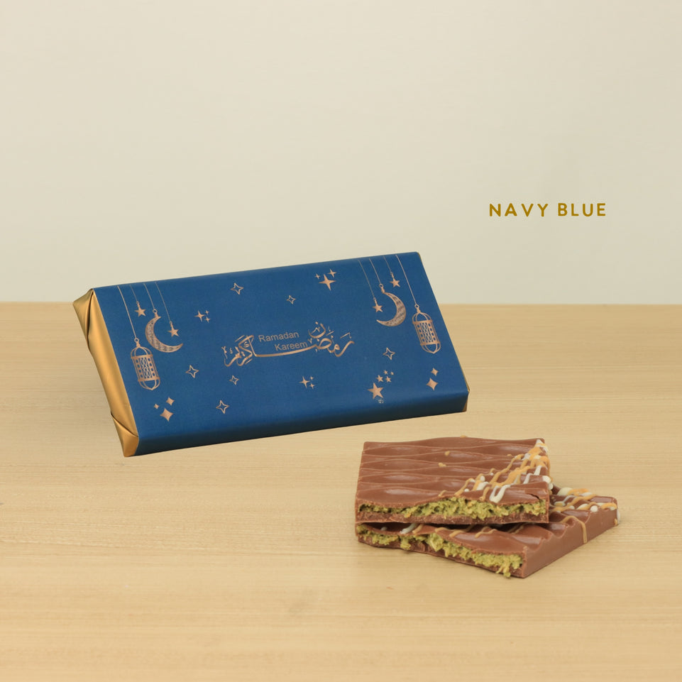Set of 10 Ramadan Mubarak designed knafeh pistachio premium milk chocolate bar