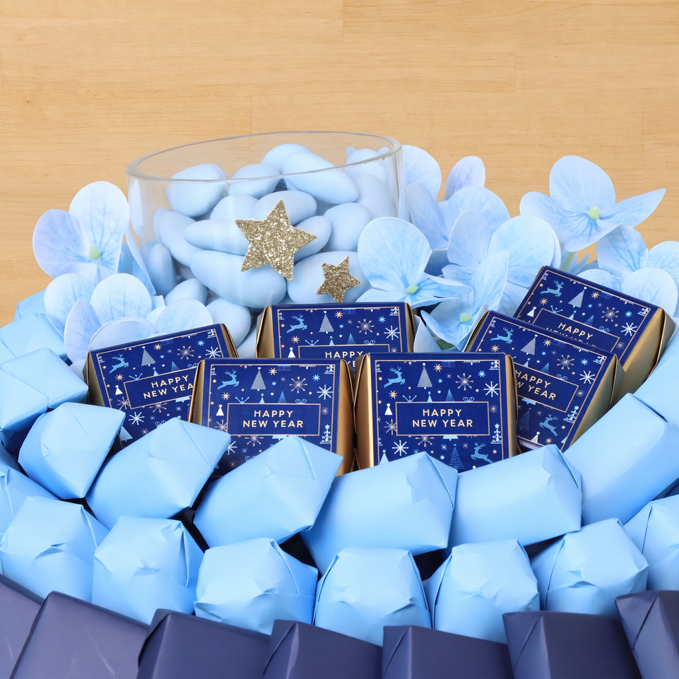 Happy new year designed with premium chocolate round leather tray