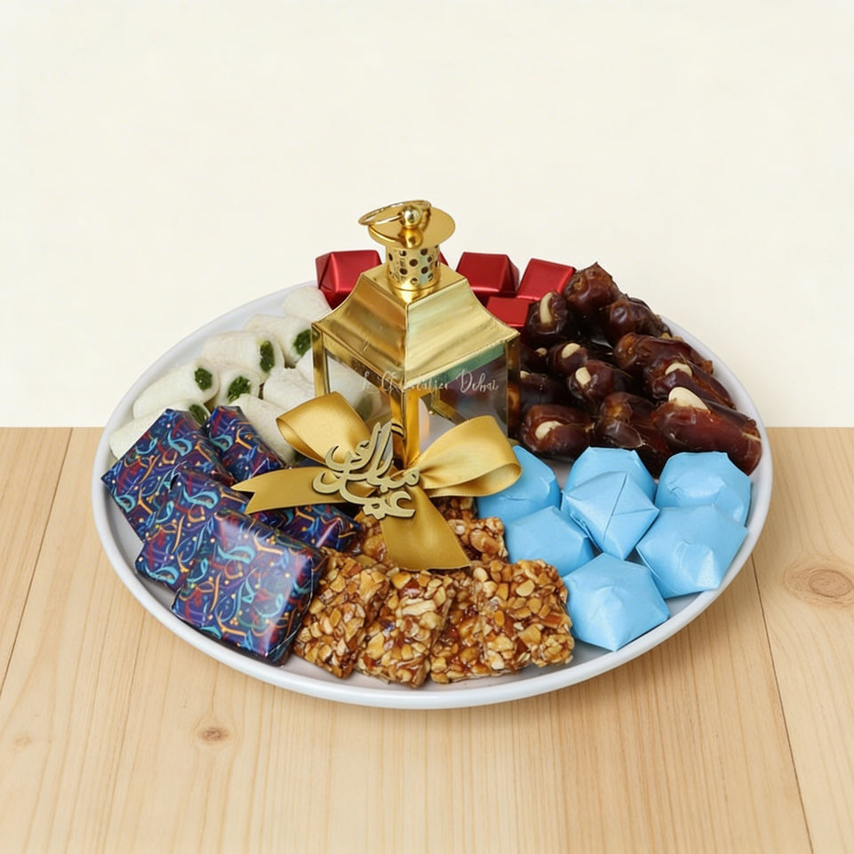 Eid decorated chocolate & sweets ceramic plate