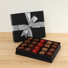 Premium chocolate 20pc black hard box with silver ribbon