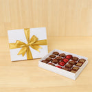 Premium chocolate 20pc white hard box with gold ribbon