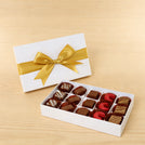 Premium chocolate 15pc white hard box with gold ribbon