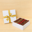 Premium chocolate one layer hard box with gold ribbon