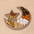 Ramadan Kareem premium chocolate , sweets, nuts crescent wooden tray