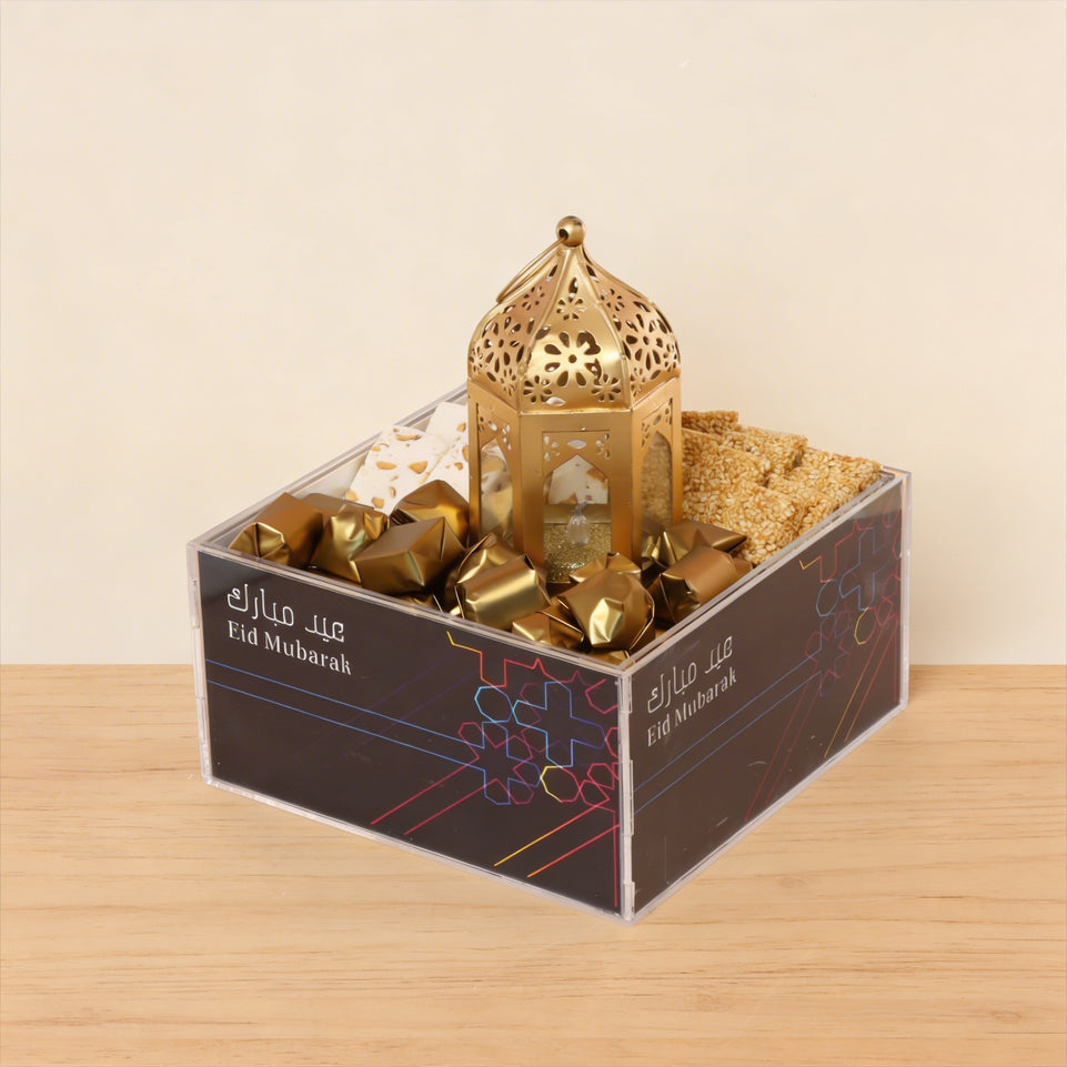 Eid mubarak geometrical designed chocolate and sweets acrylic medium tray