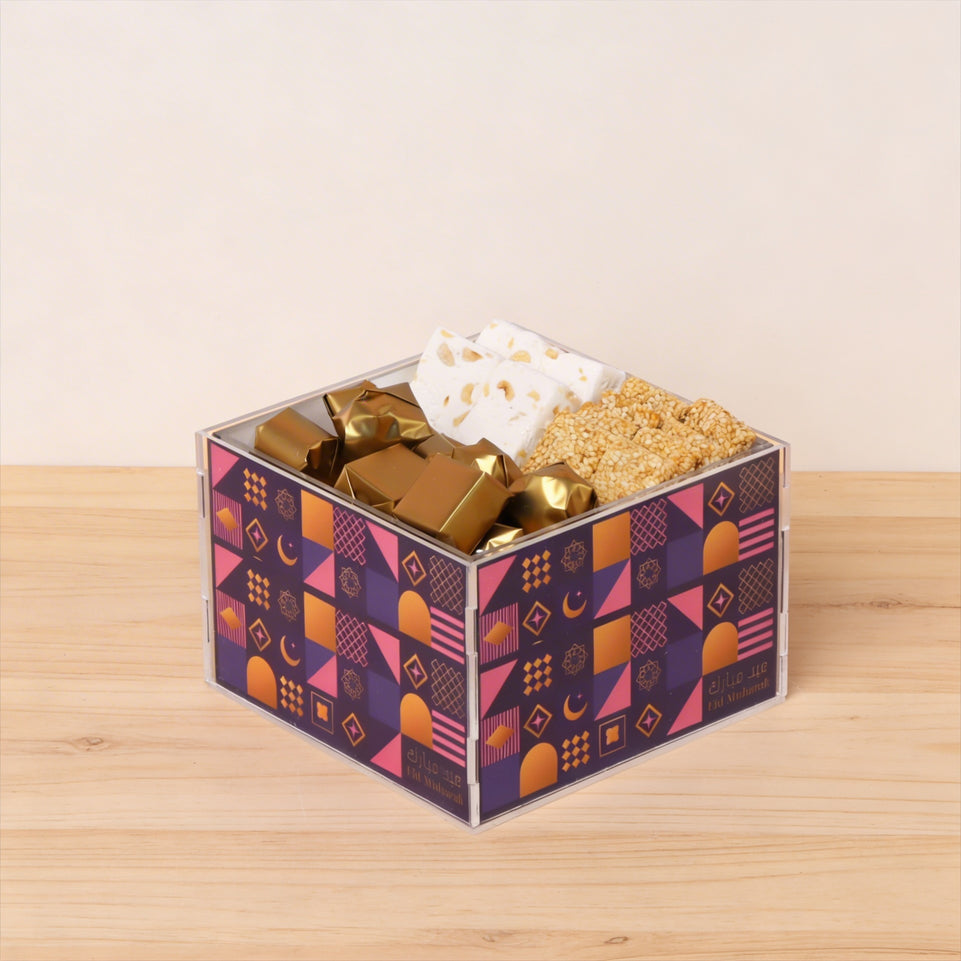 Eid mubarak colorful patches designed premium chocolate and sweet acrylic small tray
