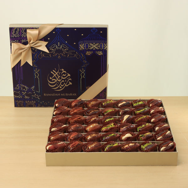Ramadan Mubarak designed premium mixed stuffed dates luxury box