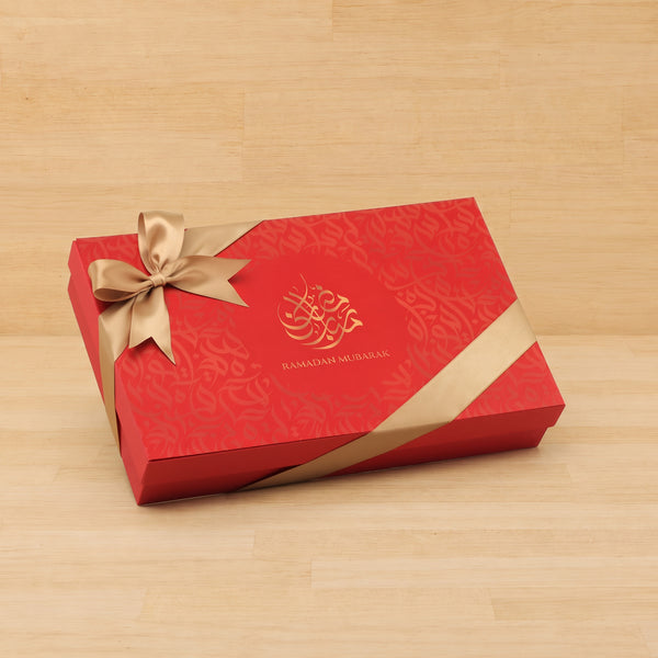Ramadan Mubarak designed premium nut stuffed dates 15P red hard box