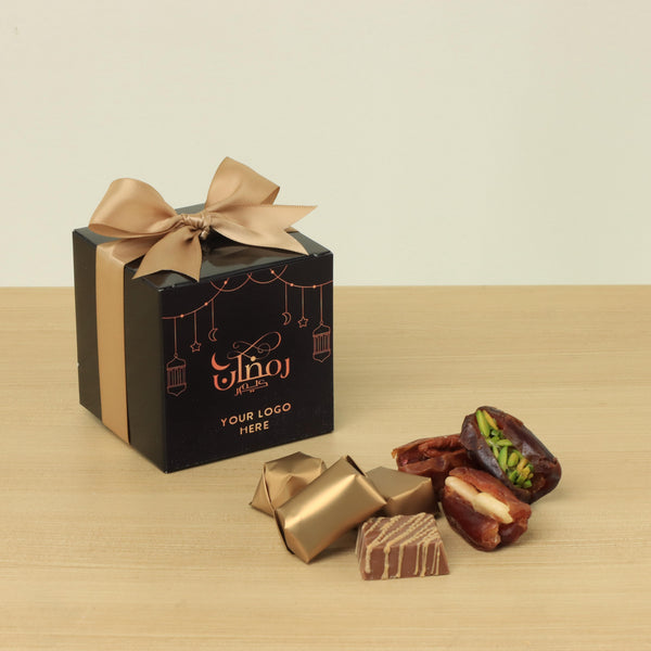 Set of 20 Ramadan Mubarak designed premium chocolate & dates cube soft box