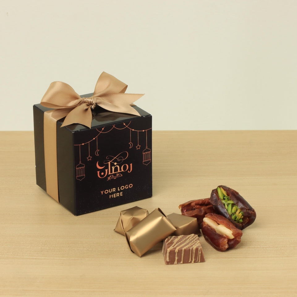 Set of 20 Ramadan Mubarak designed premium chocolate & dates cube soft box