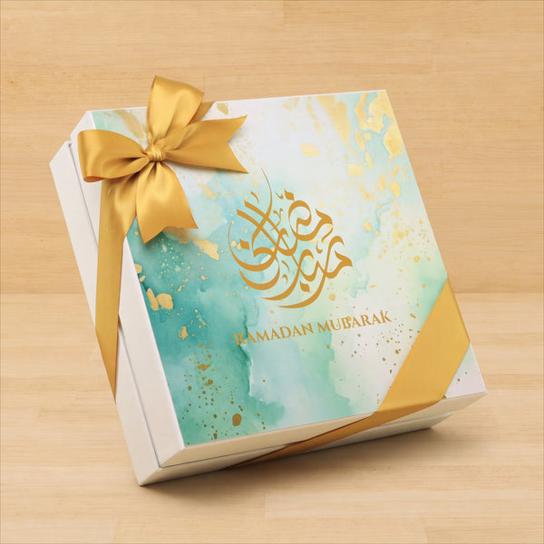 Ramadan Mubarak designed premium chocolate & dates 2-layer hard box