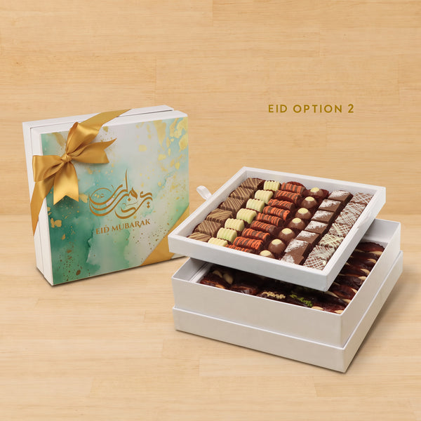 Ramadan Eid Mubarak designed premium chocolate & dates 2-layer hard box