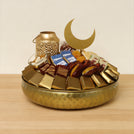 Corporate customized ramadan designed premium chocolate & sweets metallic round tray