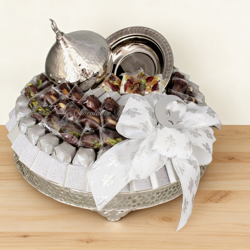 Luxury ramadan chocolate dates & sweets metallic round tray