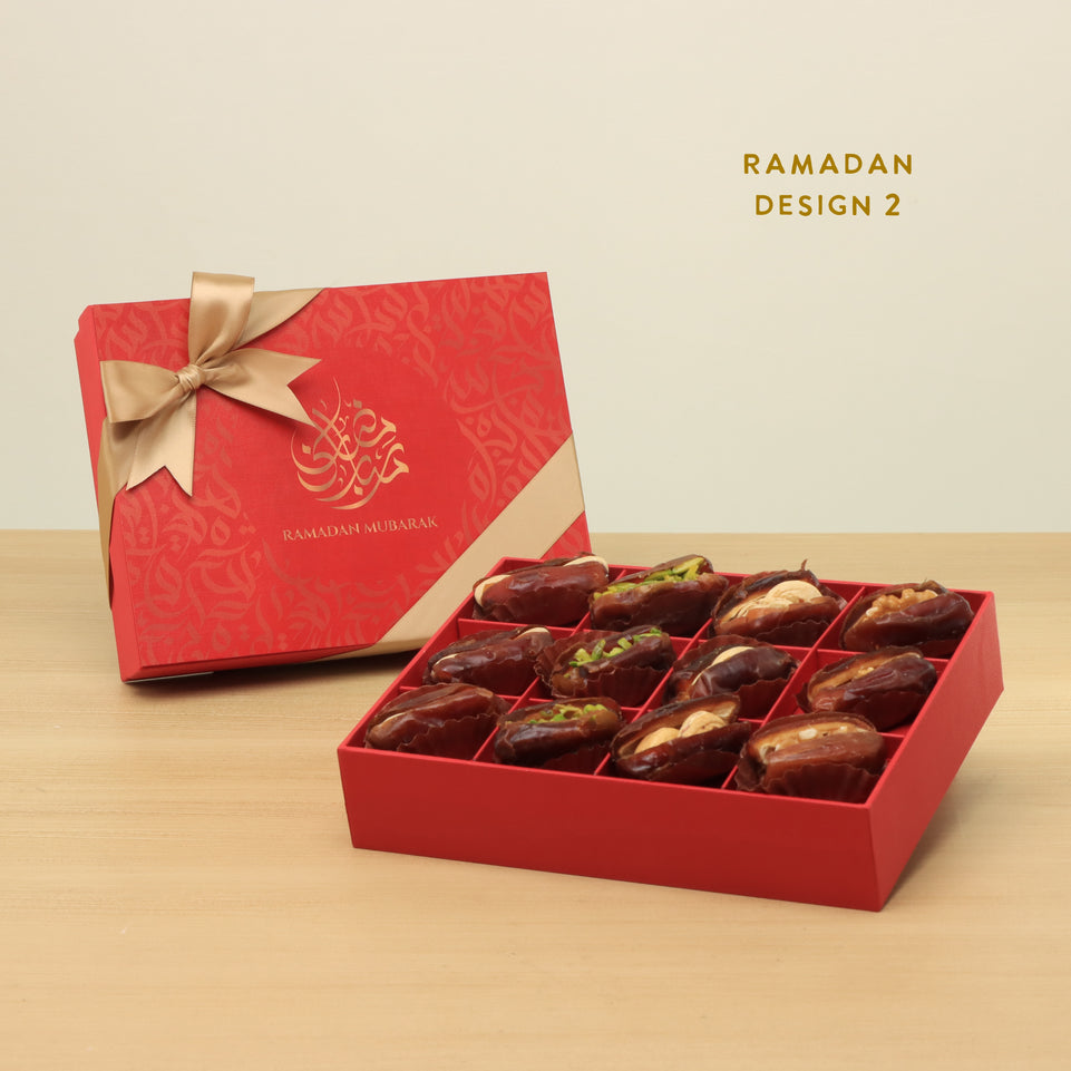 Ramadan Mubarak designed premium nut stuffed dates 12P hard box