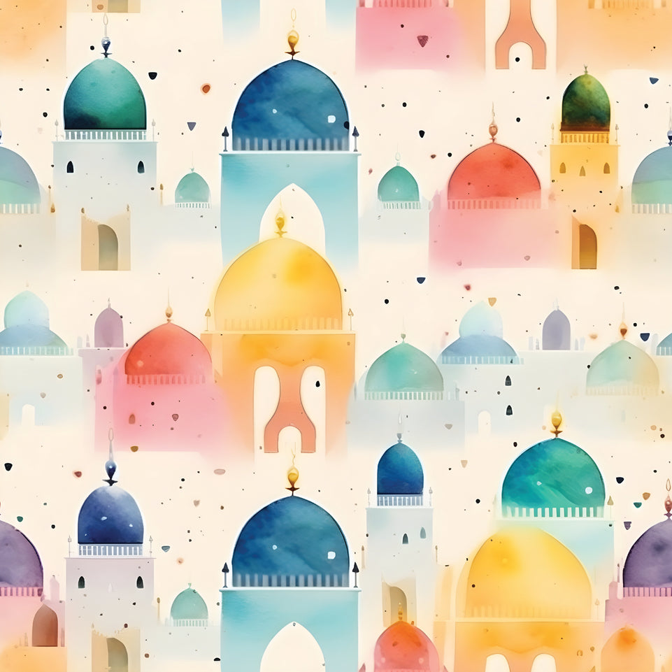 Ramadan eid hajj colorful mosques illustration greeting card