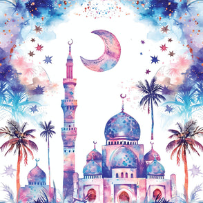 Ramadan eid hajj mosques moon palm tr...