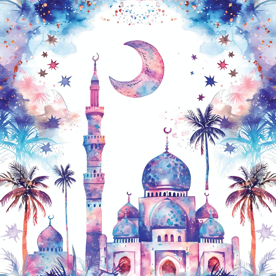 Ramadan eid hajj mosques moon palm tree greeting card