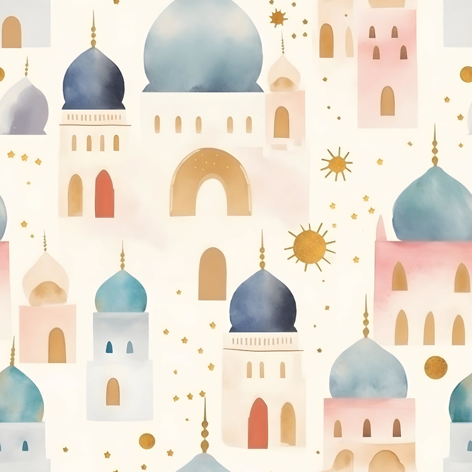 Ramadan eid hajj mosques with sun illustration greeting card