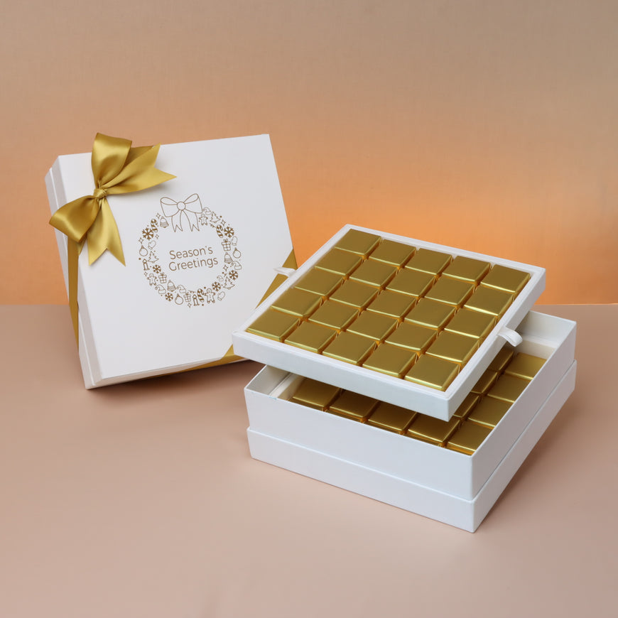 Season's greeting designed chocolate 50p hard box