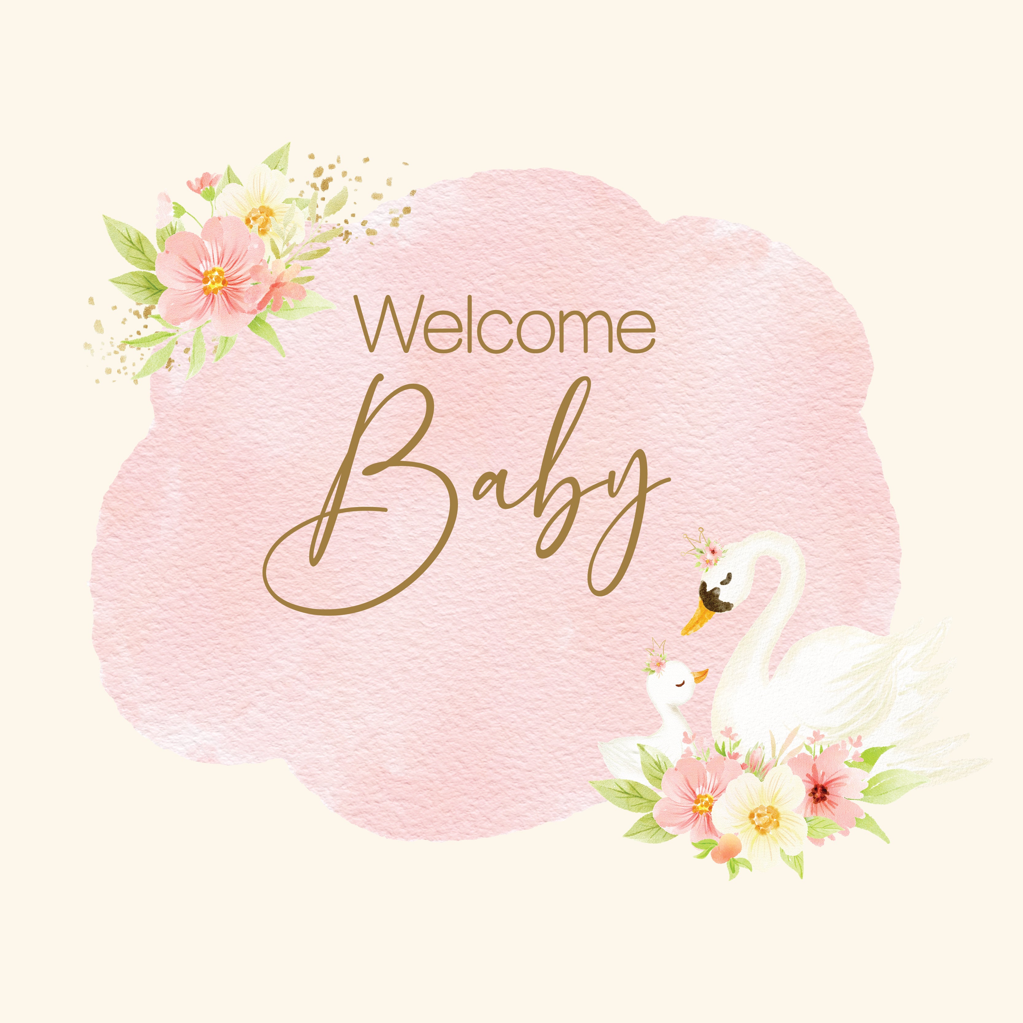 Swan floral welcome baby greeting card