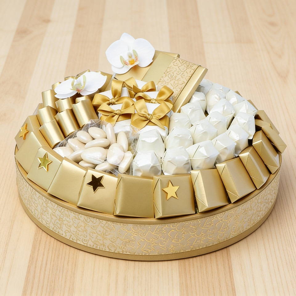 Star decorated chocolate round leather tray