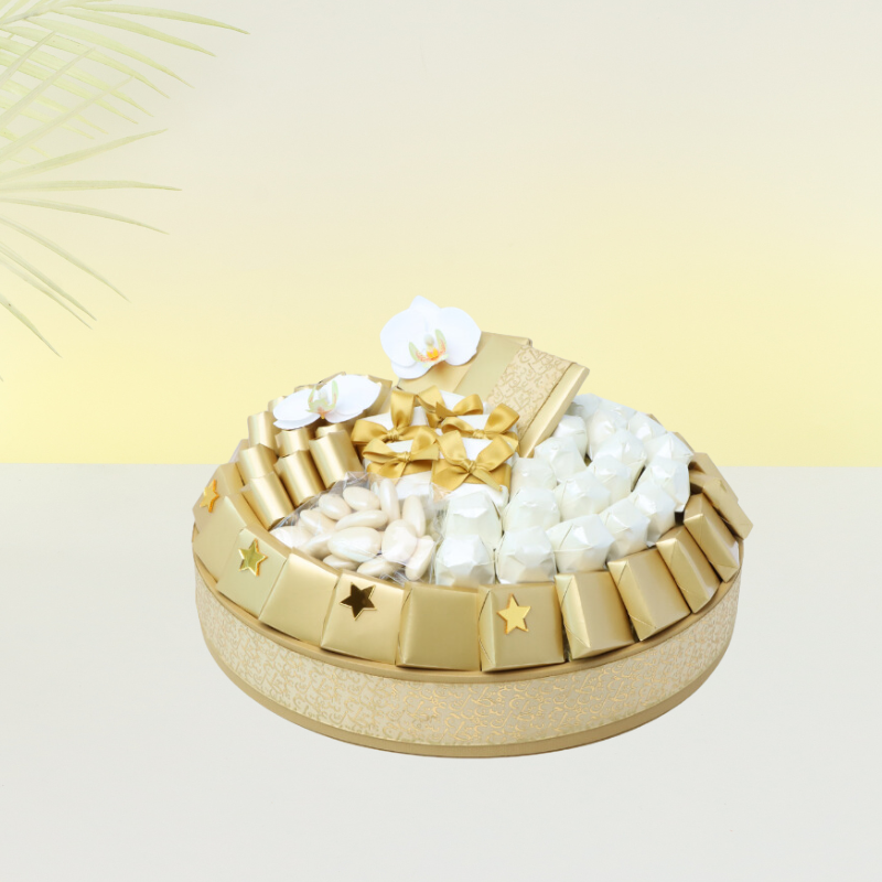 Star decorated chocolate round leather tray