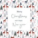 Trees and deers merry christmas and a happy new year greeting card