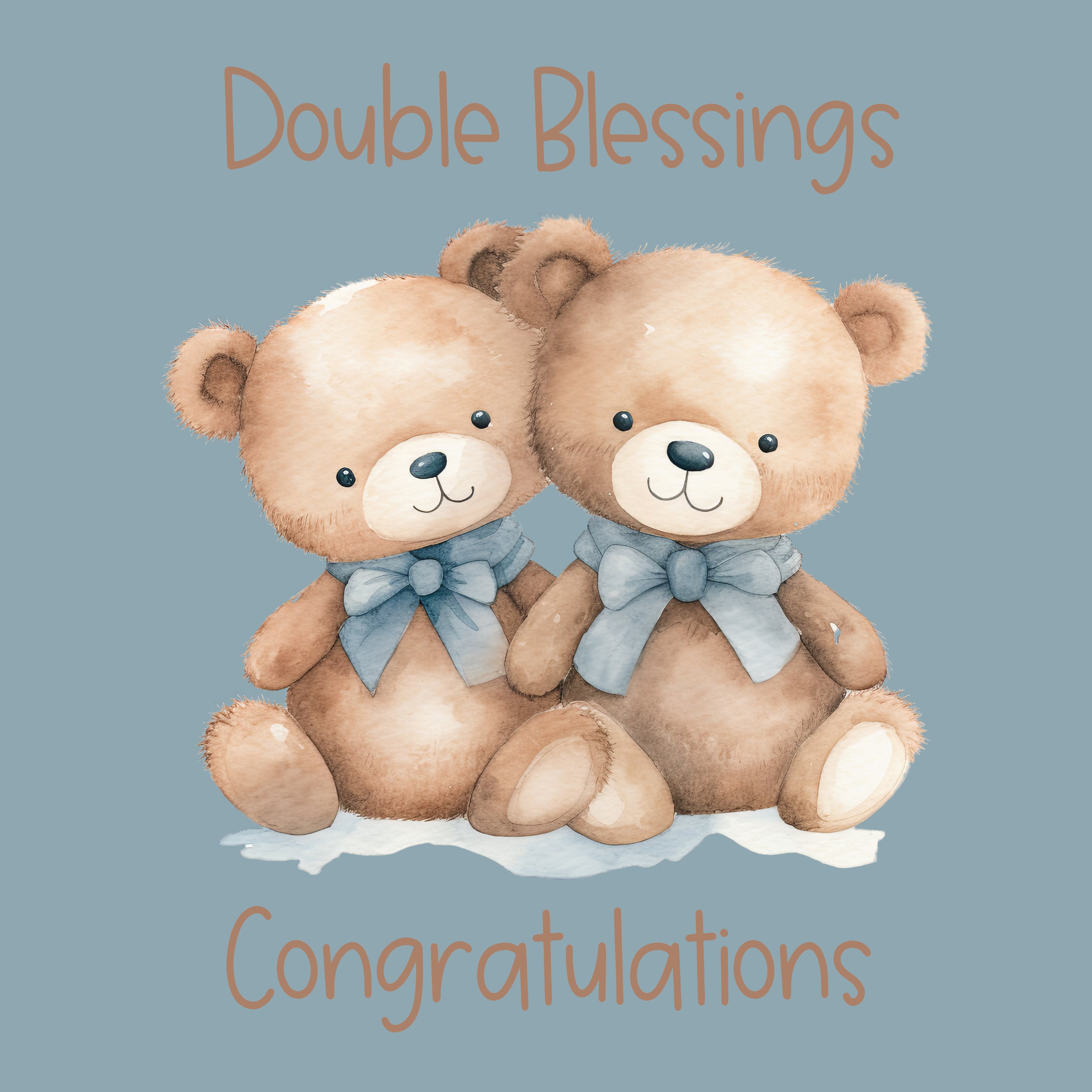 Twin baby boys teddy bears wearing bows greeting card