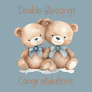 Twin baby boys teddy bears wearing bows greeting card