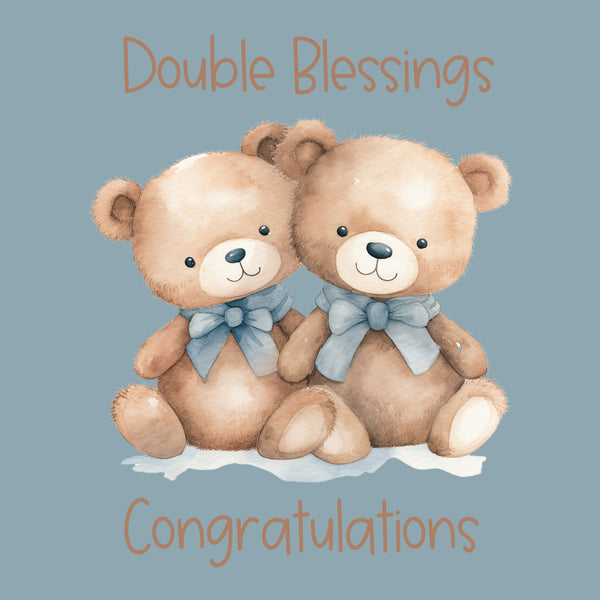 Twin baby boys teddy bears wearing bows greeting card