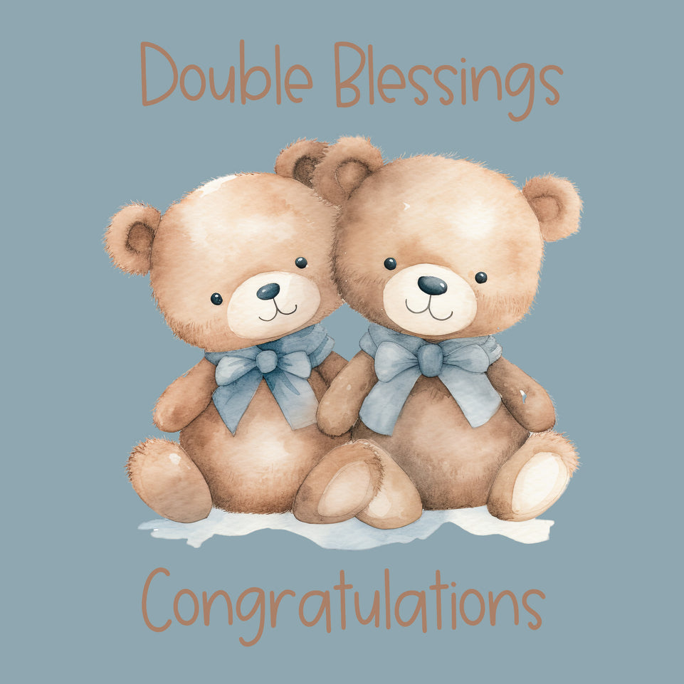 Twin baby boys teddy bears wearing bows greeting card
