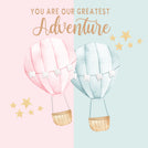 Twin boy and girl babies hot air balloons greeting card