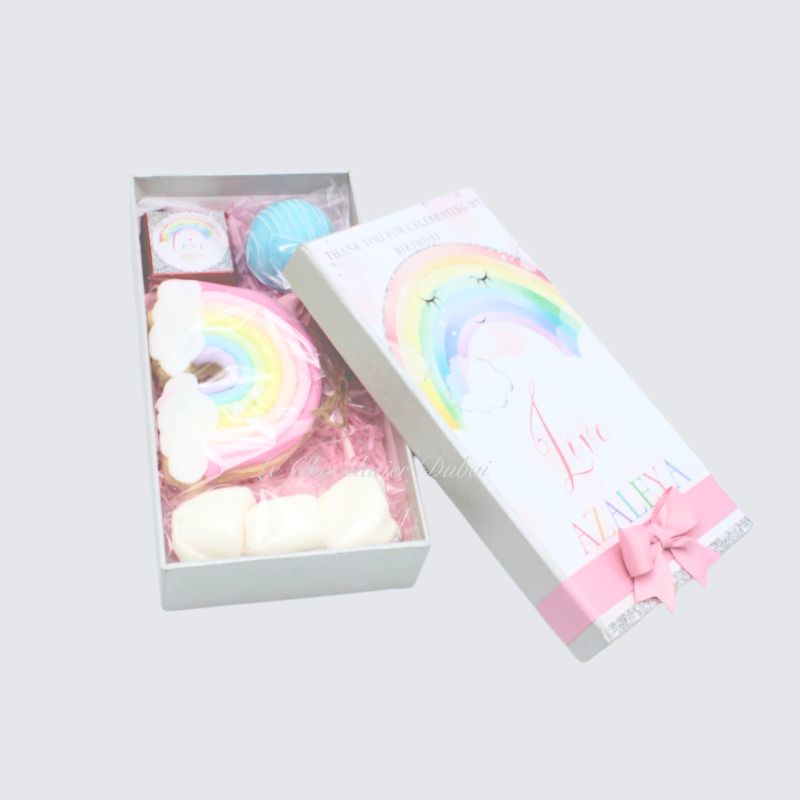 Baby girl personalized rainbow theme chocolate & sweets box