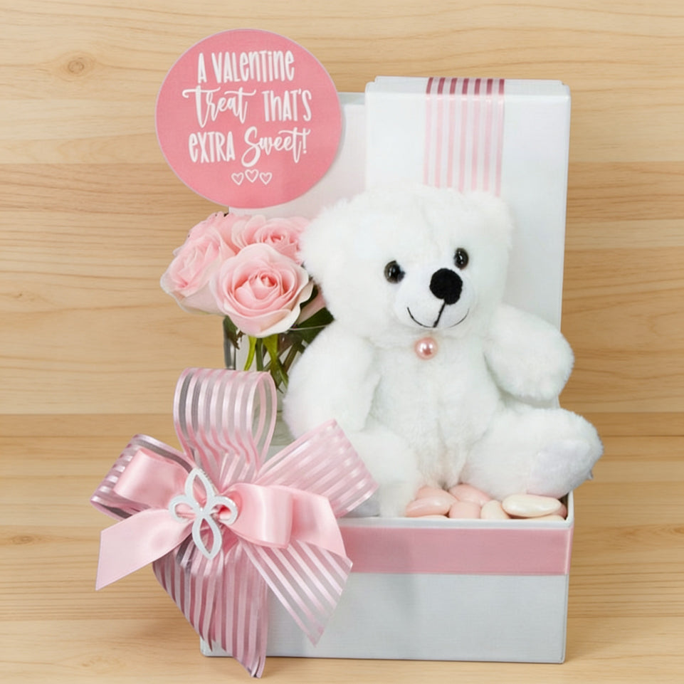 Valentine's decorated flower teddy premium chocolate medium hamper